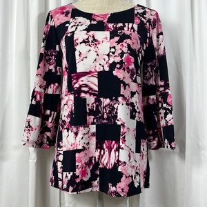 Ellen Tracy S Black/Pink Bell Sleeve Blouse